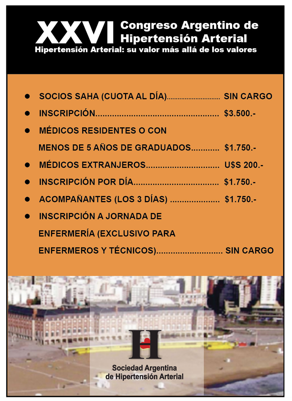 XXVI Congreso, Mar del Plata 2019, tarifas
