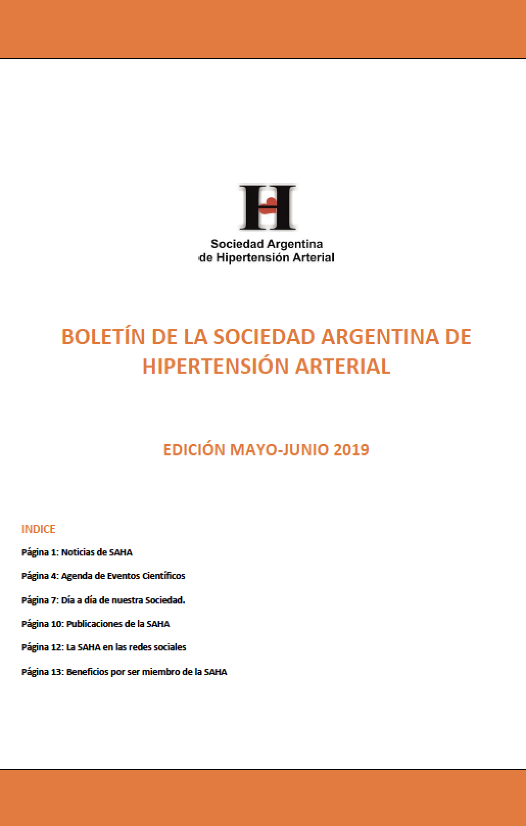 Boletín Periódico Sociedad Argentina de Hipertensión Arterial - Mayo - Junio 2019