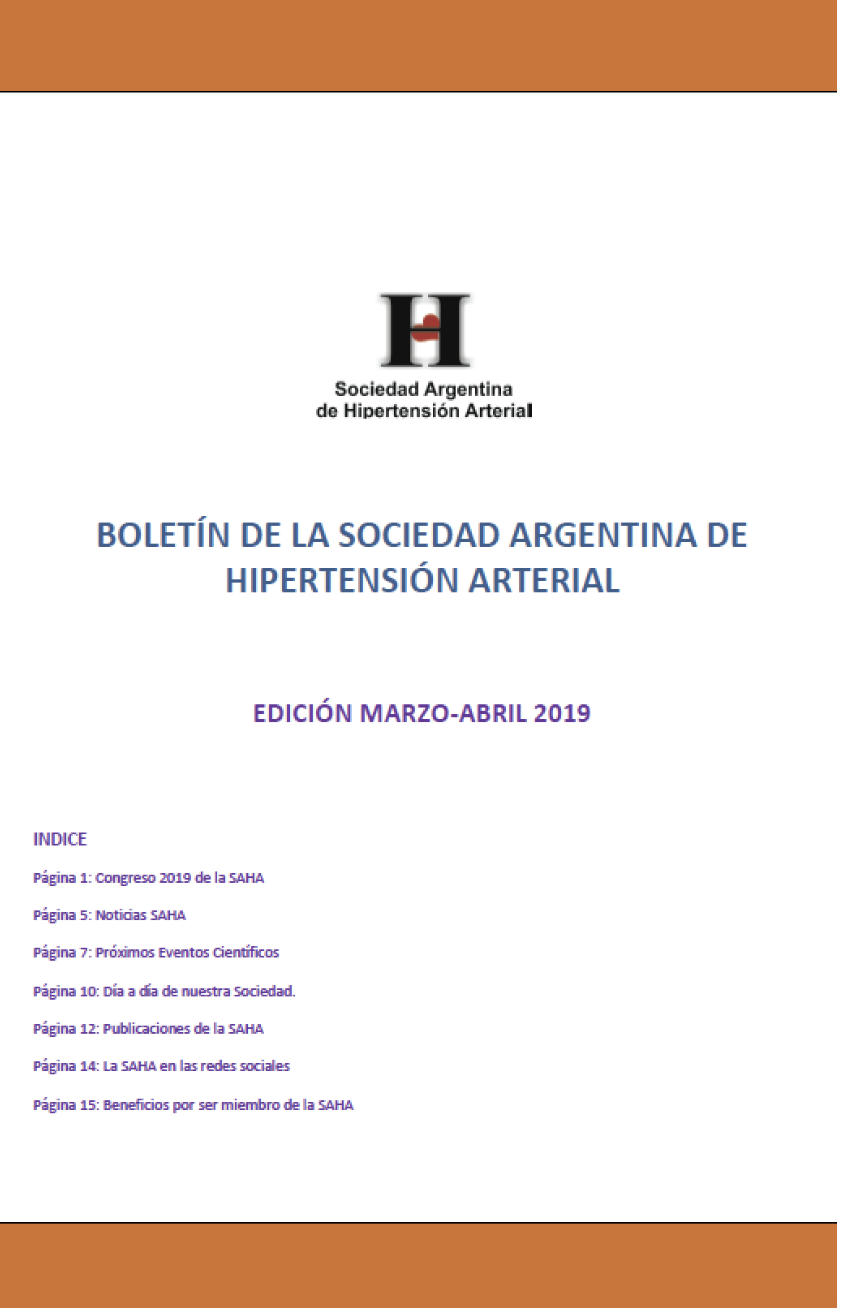 Boletín Periódico Sociedad Argentina de Hipertensión Arterial - Marzo - Abril 2019
