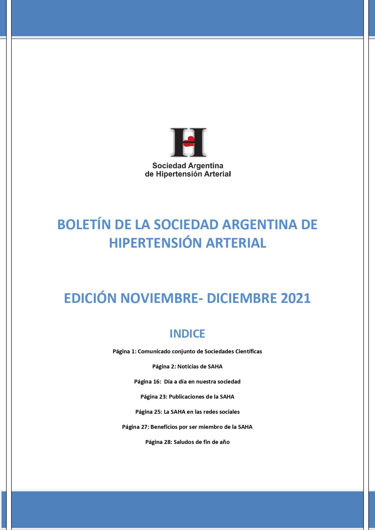 Boletín Periódico Sociedad Argentina de Hipertensión Arterial Noviembre - Diciembre 2021
