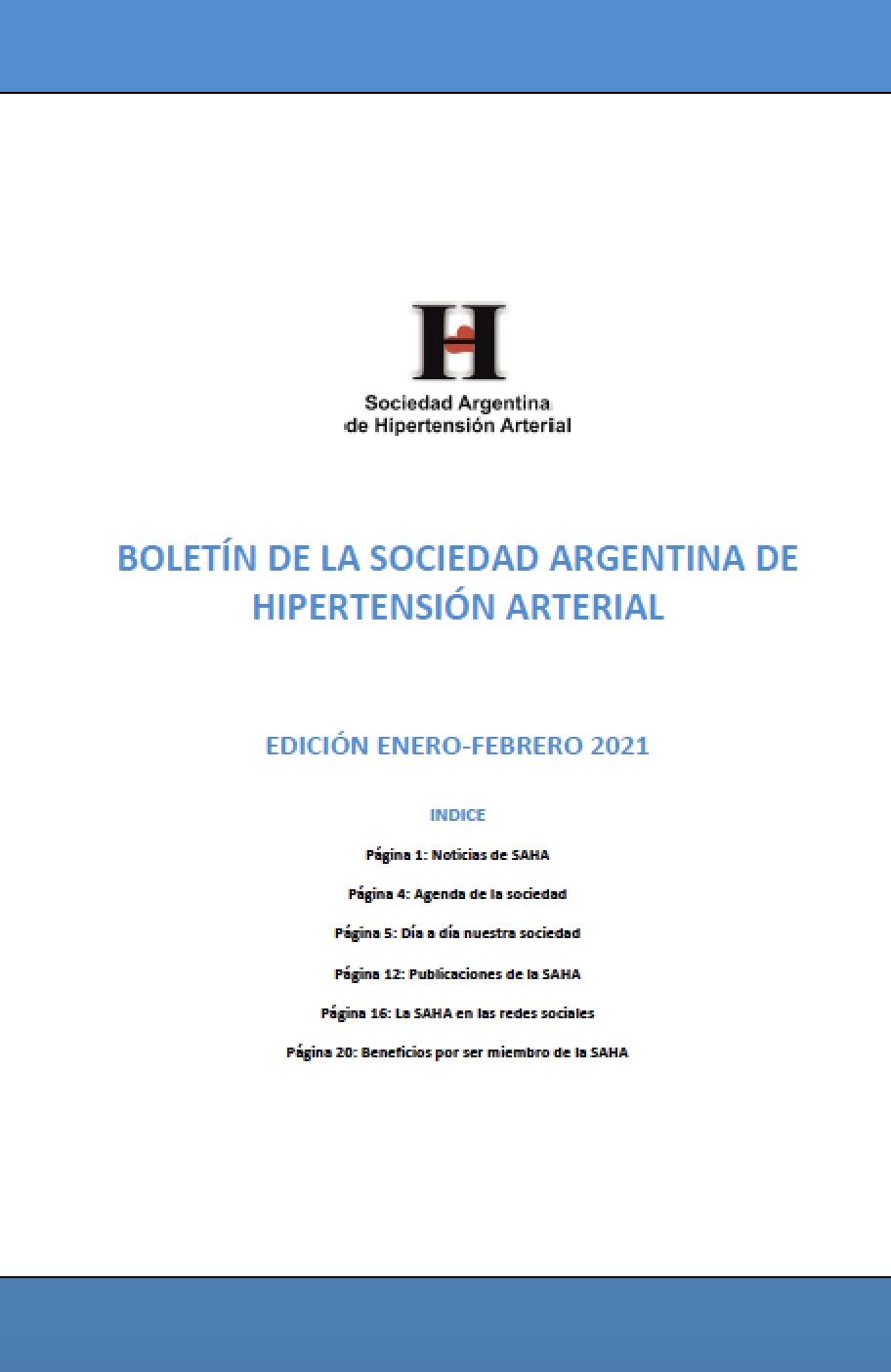 Boletín Periódico Sociedad Argentina de Hipertensión Arterial Enero - Febrero 2021